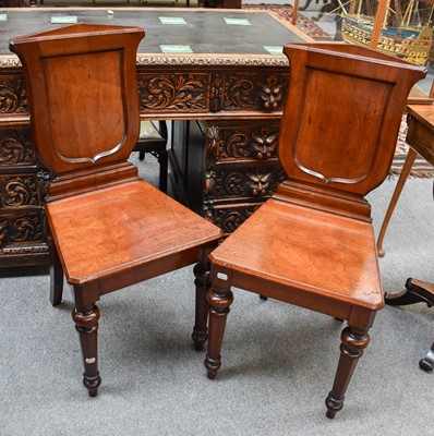 Lot 1290 - A Pair of 19th century Mahogany Hall Chairs