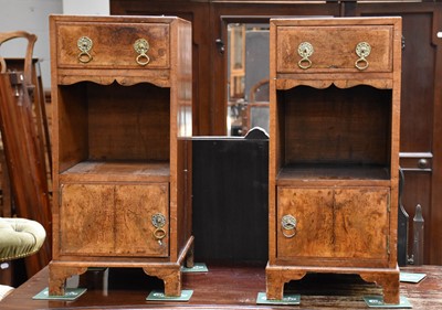 Lot 1306 - A Pair of Walnut Bedside Tables, 27cm by 32cm...