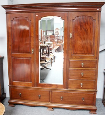 Lot 1328 - An Edwardian Mahogany Mirror Fronted Triple...