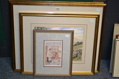 Lot 886 - Three artist signed limited edition prints by G W Birks and a framed landscape watercolour by...