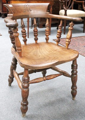 Lot 1279 - A Victorian Ash and Elm Smokers Bow Armchair,...