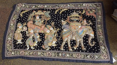 Lot 56 - An Indian Stump Work Wall Hanging, decorated...