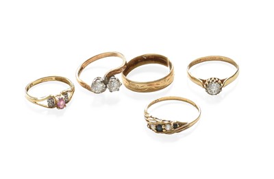 Lot 268 - A 9 Carat Gold Band Ring (a.f.); and Four 9...