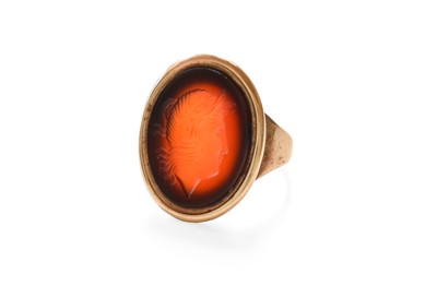 Lot 277 - A Carnelian Intaglio Ring, stamped '10CT',...