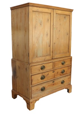 Lot 727 - A Late George III Pine Linen Press, circa 1800,...