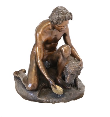 Lot 186 - A Bronze Figure of a Kneeling Youth, holding a...