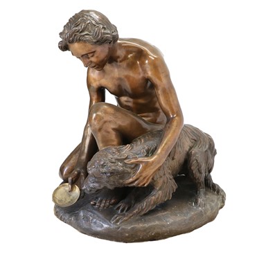 Lot 186 - A Bronze Figure of a Kneeling Youth, holding a...