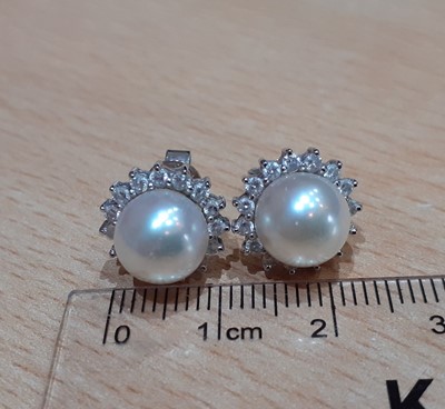 Lot 2052 - A Pair of 18 Carat White Gold Cultured Pearl...