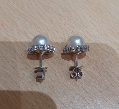 Lot 2052 - A Pair of 18 Carat White Gold Cultured Pearl...