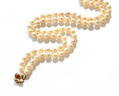 Lot 340 - A Double Row Cultured Pearl Necklace, with a 9...