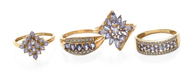 Lot 290 - Four 9 Carat Gold Tanzanite Rings, of varying...