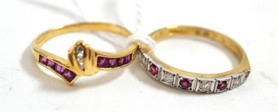 Lot 23 - Two 9ct gold ruby and diamond rings