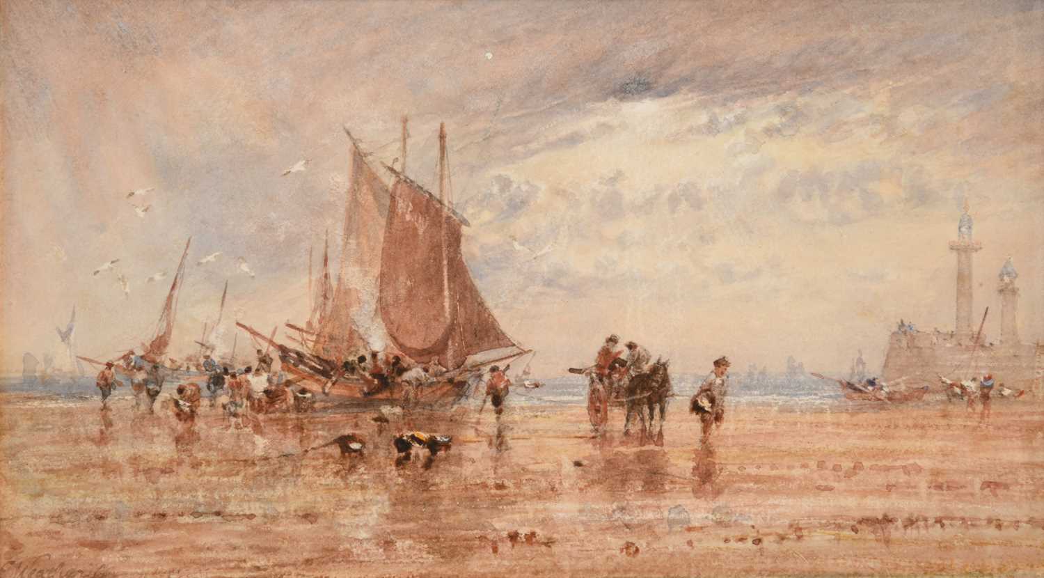 Lot 1023 - George Weatherill (1810-1890) Whitby Harbour...