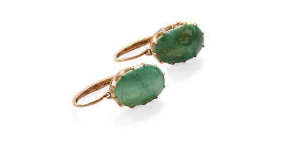 Lot 301 - A Pair of Russian Turquoise Earrings, the oval...