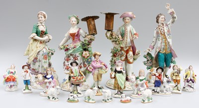 Lot 45 - A Pair of Derby Porcelain Figural Candlesticks,...