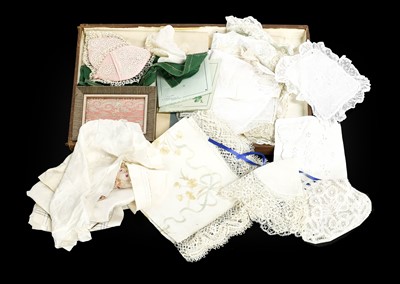 Lot 2023 - Assorted Lace Trimmed Handkerchieves and Other...
