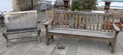 Lot 401 - A Hardwood Garden Bench, modern, in weathered...