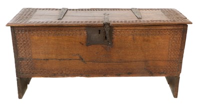 Lot 1096 - A Carved Oak Chest, circa 1650, the hinged lid...