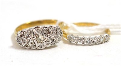 Lot 43 - A 9ct gold diamond half hoop ring and a 9ct gold diamond set boat shaped cluster ring