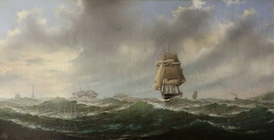 Lot 659 - KCM (19th century) Tall masted ships in choppy...