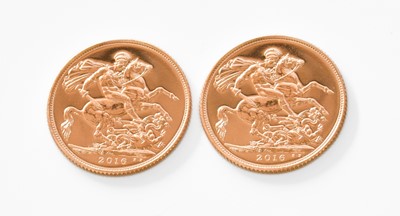 Lot 304 - 2x Elizabeth II, Sovereigns 2016; both...