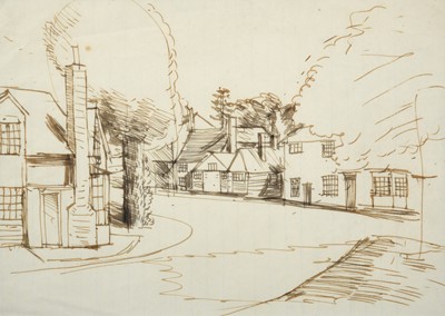 Lot 126 - John Aldridge RA (1905-1983) Village scene Pen...