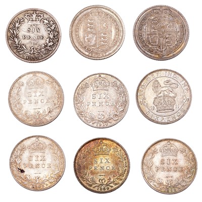 Lot 41 - An Assortment of Sixpences, 9 coins to include:...