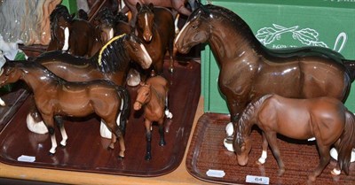 Lot 64 - Eight Beswick horses including Burnham Beauty, model no. 2309, brown gloss; three other Shire...