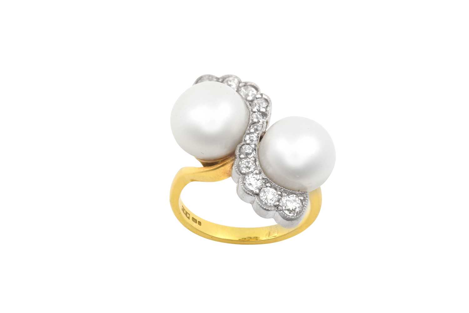 Lot 2069 - An 18 Carat Gold Cultured Pearl and Diamond...