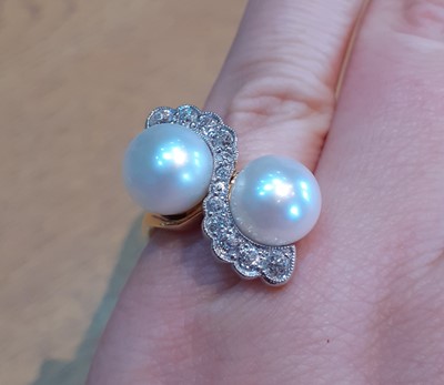Lot 2069 - An 18 Carat Gold Cultured Pearl and Diamond...