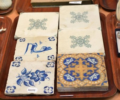 Lot 70 - Six tiles, one stamped to the reverse Minton & Co, oil lamp, part Copeland dinner service, part tea