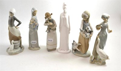 Lot 71 - Five Lladro figures and a Spode figure