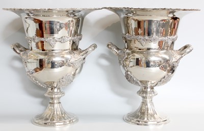 Lot 1062 - A Pair of Silver Plate Wine Coolers, baluster...