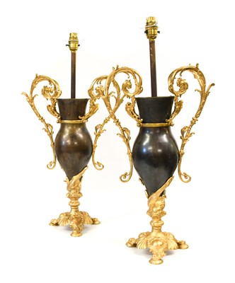 Lot 431 - A Pair of Gilt and Patinated Metal Lamp Bases,...