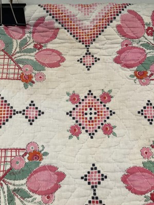 Lot 2002 - Circa 1930s Whole Cloth Quilt incorprating a...