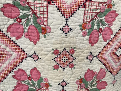 Lot 2002 - Circa 1930s Whole Cloth Quilt incorprating a...