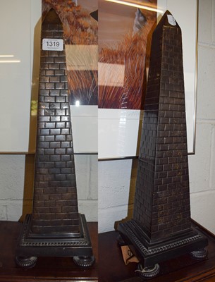 Lot 1319 - A Pair of Reproduction Cast Bronze Obelisks,...