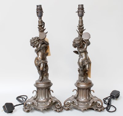 Lot 410 - A Pair of French Bronze Figural Lamps Bases,...