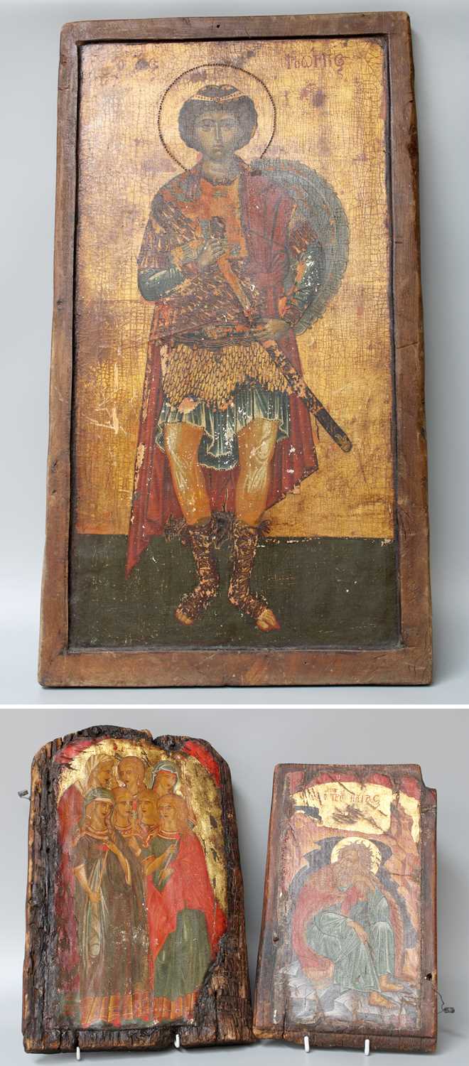 Lot 134 - Three Orthodox Icons, largest 77cm by 42cm