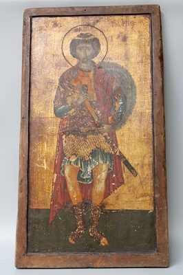 Lot 134 - Three Orthodox Icons, largest 77cm by 42cm