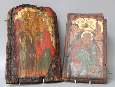 Lot 134 - Three Orthodox Icons, largest 77cm by 42cm