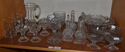Lot 105 - A collection of cut glass including a pair of Georgian Irish wine glasses, a set of four...