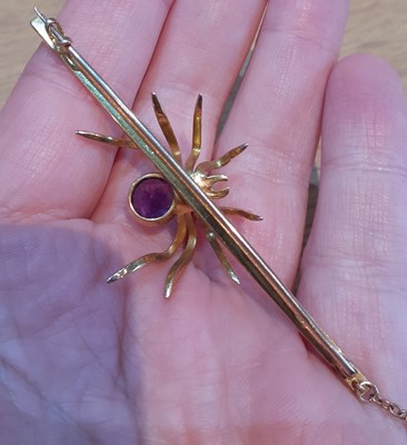 Lot 2086 - An Amethyst and Cultured Pearl Spider Brooch...