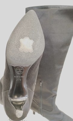 Lot 1007 - Pair of Chanel Black Satin Knee High Heeled...
