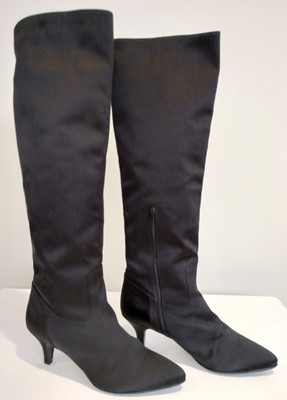 Lot 1007 - Pair of Chanel Black Satin Knee High Heeled...