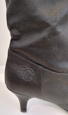 Lot 1007 - Pair of Chanel Black Satin Knee High Heeled...