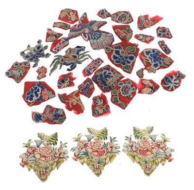 Lot 2302 - Three Silk Woven Floral Appliqués with gilt...