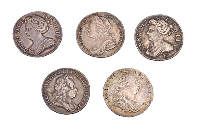 Lot 35 - 5x 18th Century Sixpences, comprising; Anne,...