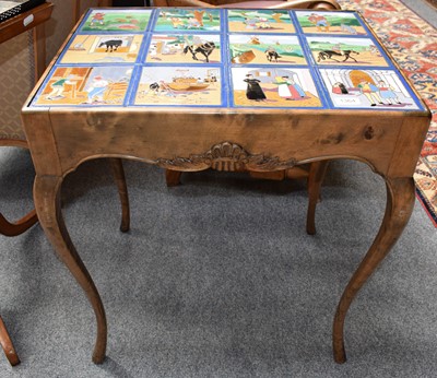 Lot 1364 - A 1920s Tile Inset Walnut Lamp Table, the...