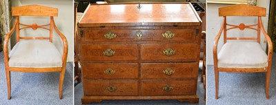 Lot 1366 - A Continental Cross-Banded Burr Walnut Bureau,...